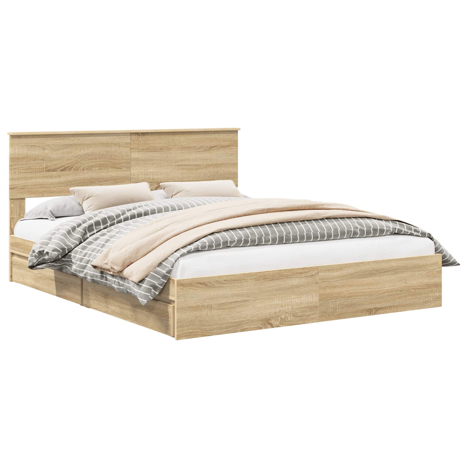 vidaXL Storage Bed with Drawer Sonoma Oak 160 x 200 cm Engineered Wood 2