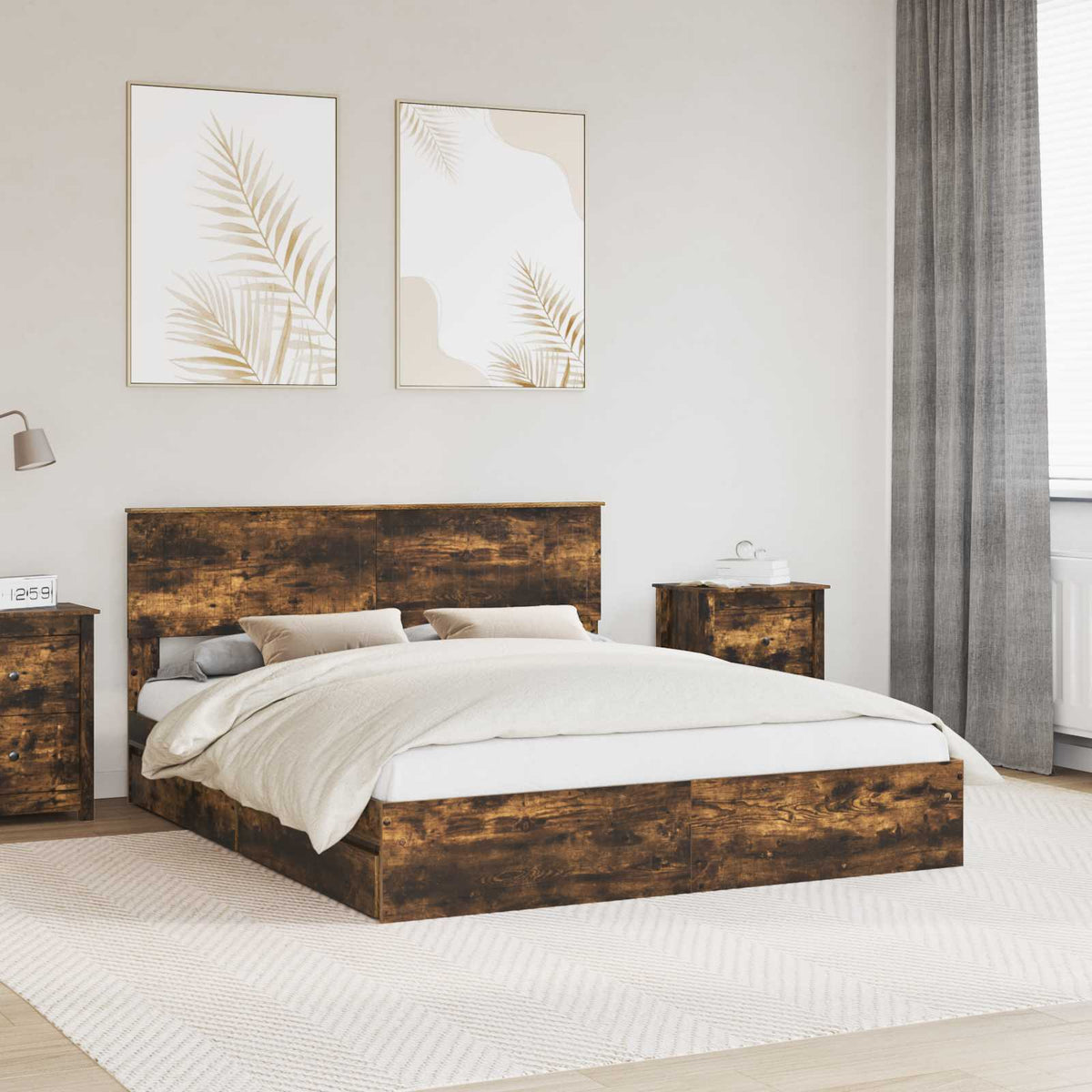 Storage Bed with Drawer Engineered Wood Length 200 cm Smoked Oak 160 cm