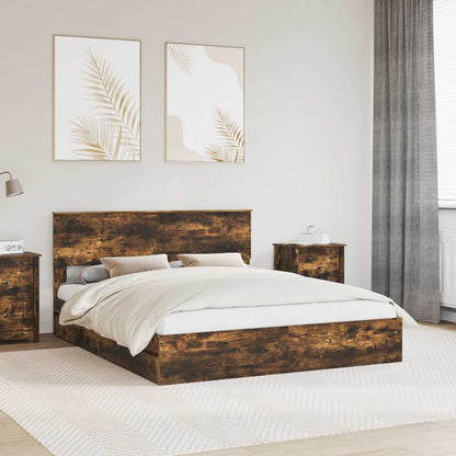 Storage Bed with Drawer Engineered Wood Length 200 cm Smoked Oak 160 cm