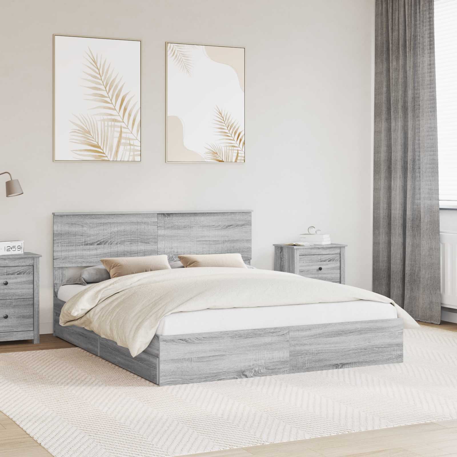 vidaXL Storage Bed Adjustable Grey Sonoma 160 x 200 cm Engineered Wood 1
