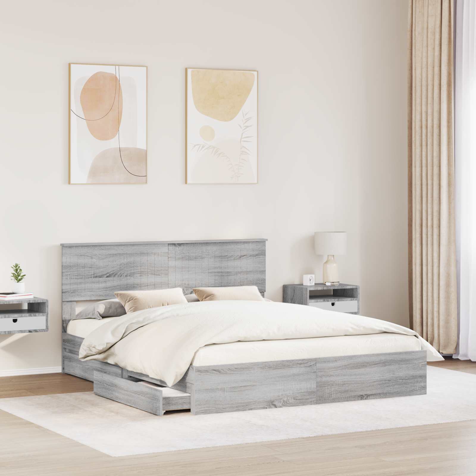 vidaXL Storage Bed Adjustable Grey Sonoma 160 x 200 cm Engineered Wood 3