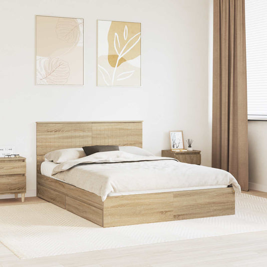 vidaXL Storage Bed with Drawer Sonoma Oak 140 x 200 cm Engineered Wood 1