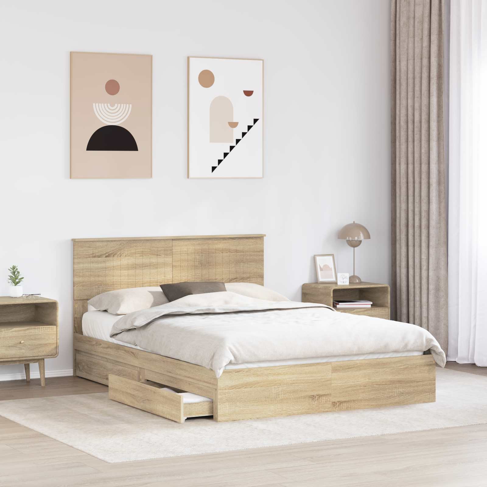 vidaXL Storage Bed with Drawer Sonoma Oak 140 x 200 cm Engineered Wood 3