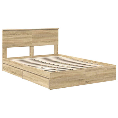 vidaXL Storage Bed with Drawer Sonoma Oak 140 x 200 cm Engineered Wood 4