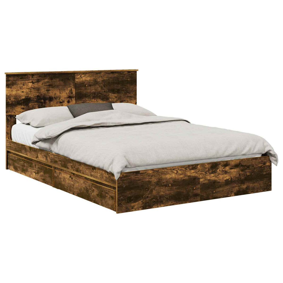 vidaXL Storage Bed with Drawer Smoked Oak 135 x 190 cm Engineered Wood 2