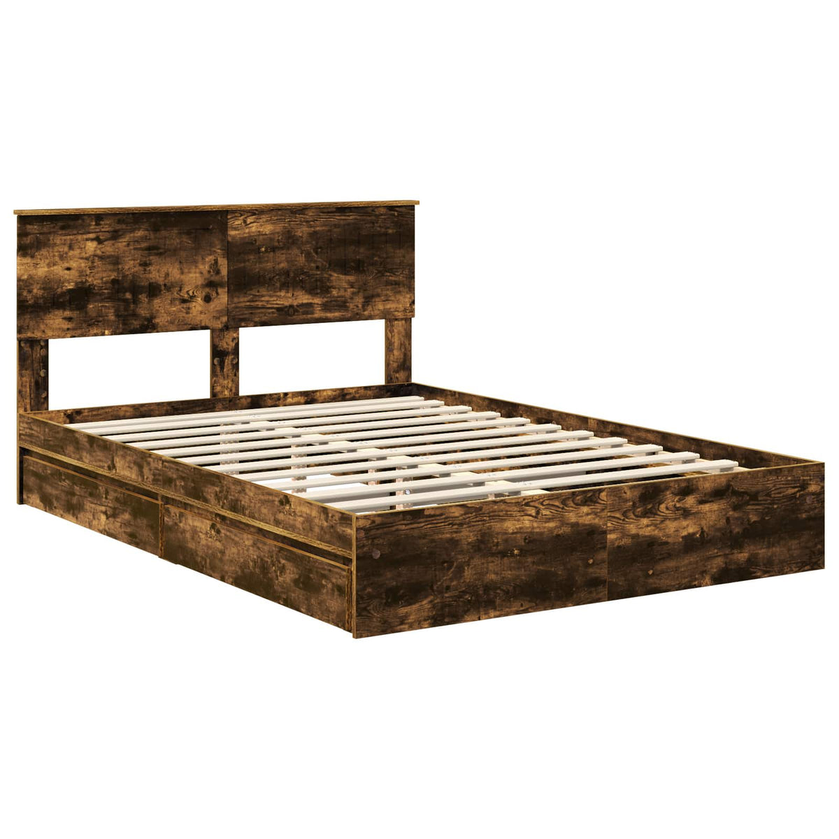 vidaXL Storage Bed with Drawer Smoked Oak 135 x 190 cm Engineered Wood 4