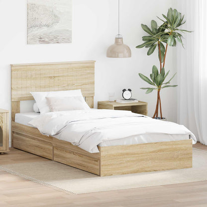 vidaXL Storage Bed with Drawer Engineered Wood Length 200 cm Sonoma oak