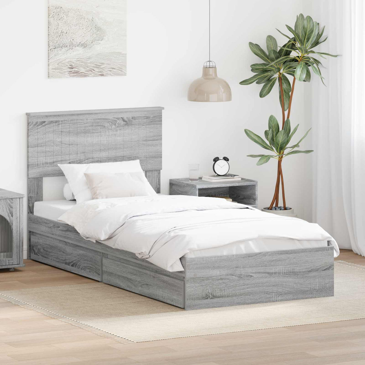 vidaXL Storage Bed Adjustable Engineered Wood Length 200 cm Grey sonoma