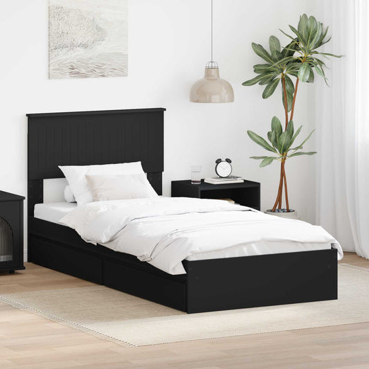vidaXL Storage Bed with Drawer Black 90 x 190 cm Engineered Wood 1
