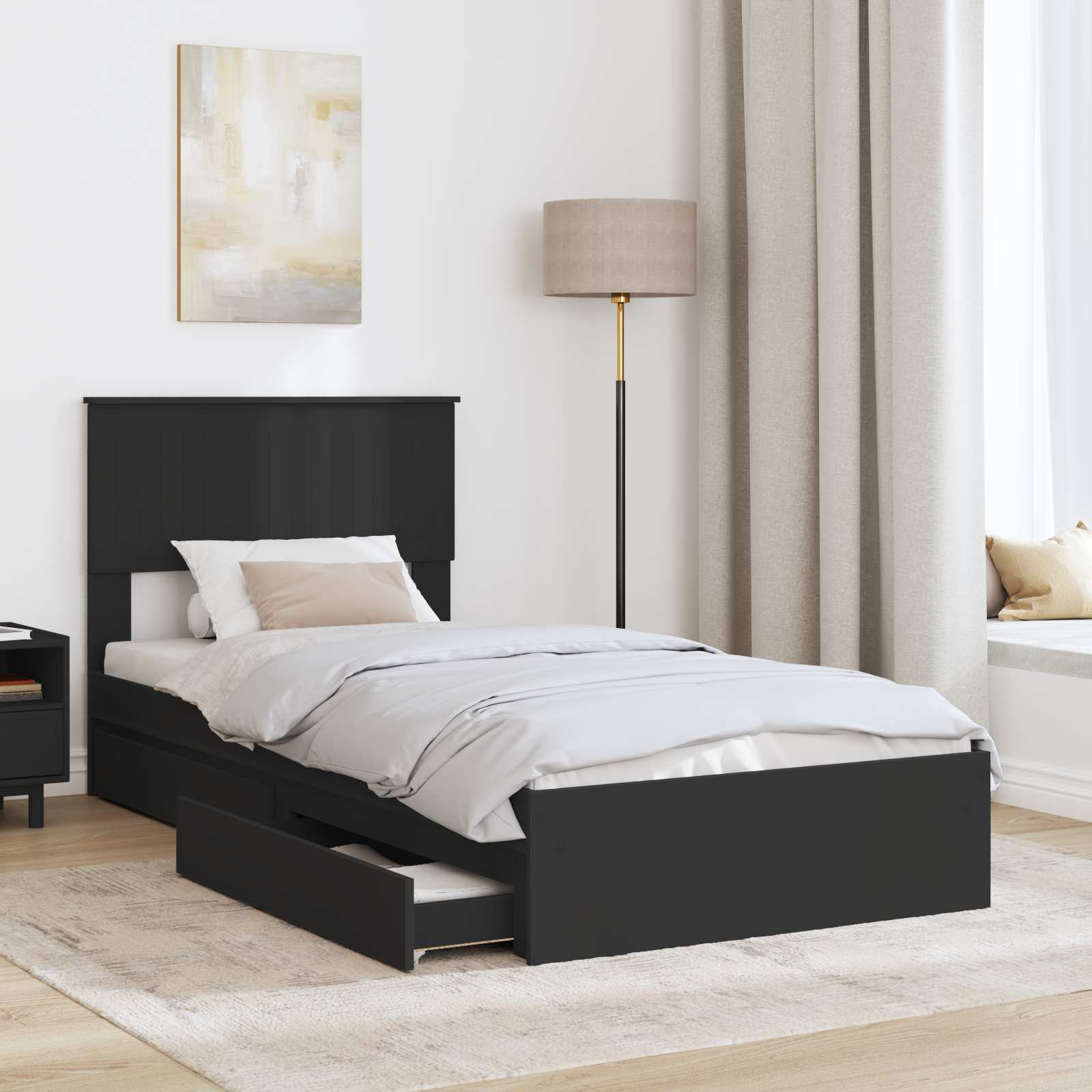 vidaXL Storage Bed with Drawer Black 90 x 190 cm Engineered Wood 3
