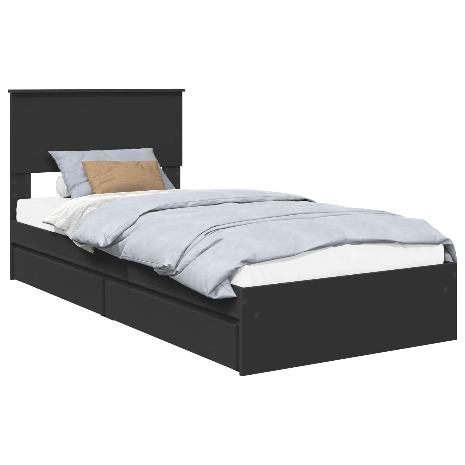 vidaXL Storage Bed with Drawer Black 90 x 190 cm Engineered Wood 2
