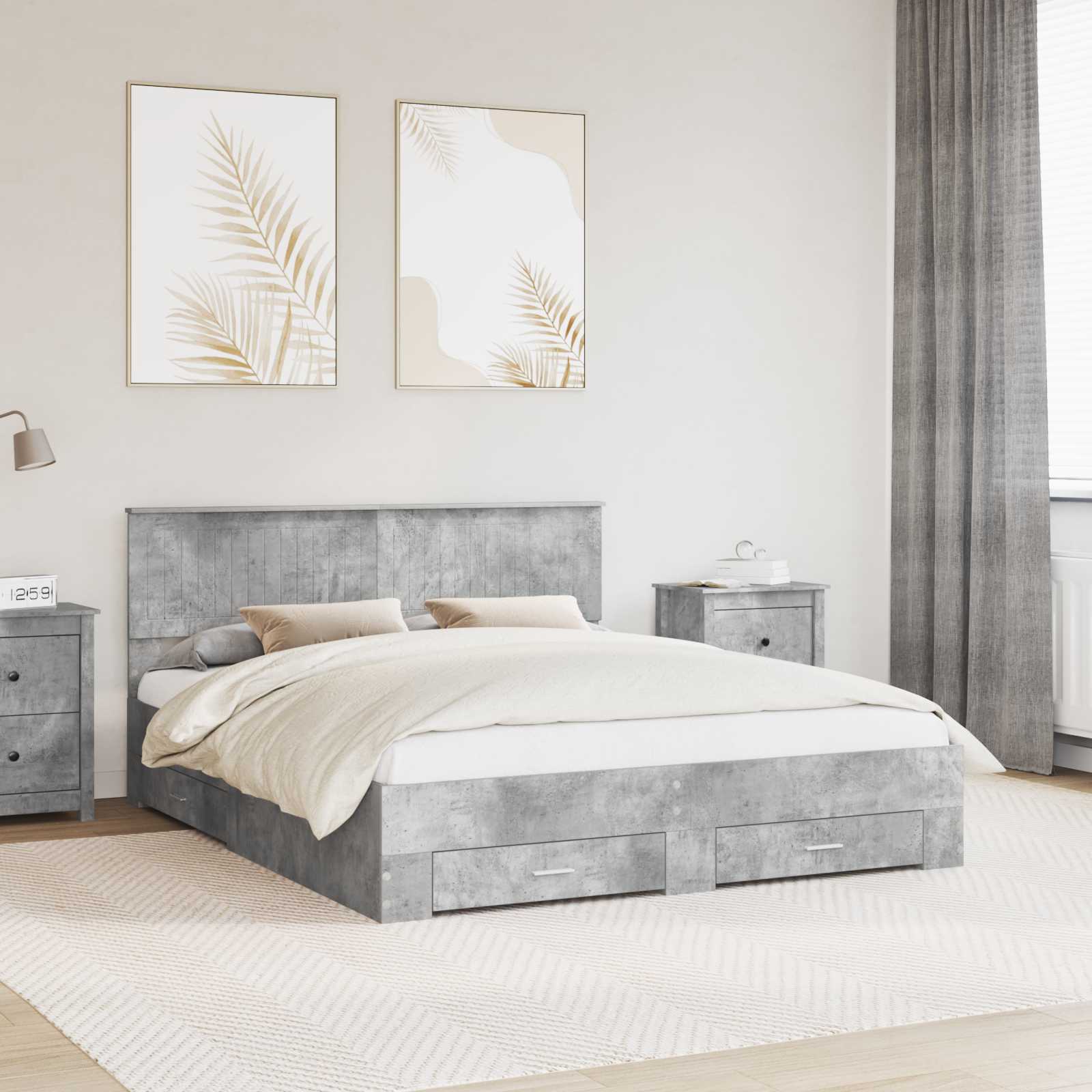 vidaXL Bed Frame Concrete Grey 160 x 200 cm Engineered Wood 1