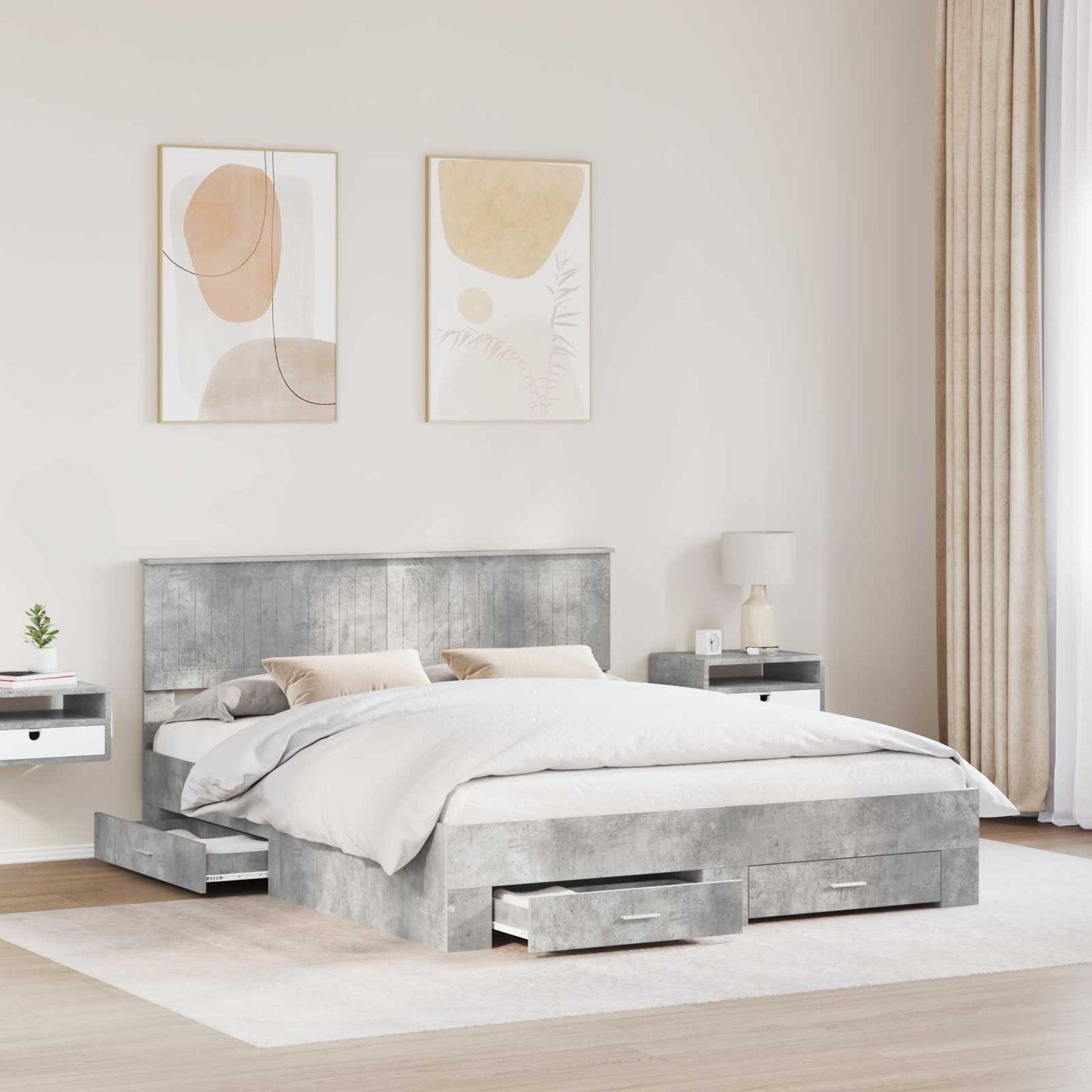 vidaXL Bed Frame Concrete Grey 160 x 200 cm Engineered Wood 3