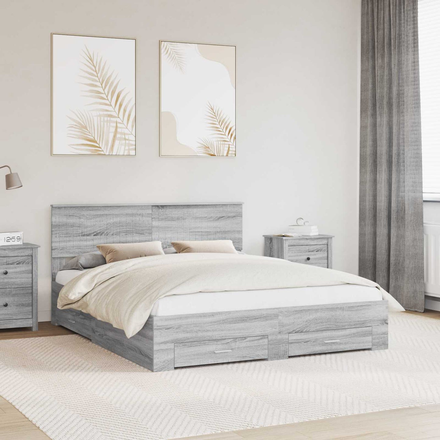 vidaXL Bed Frame with Drawer Grey Sonoma 160 x 200 cm Engineered Wood 1