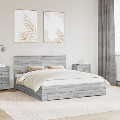 vidaXL Bed Frame with Drawer Grey Sonoma 160 x 200 cm Engineered Wood 1