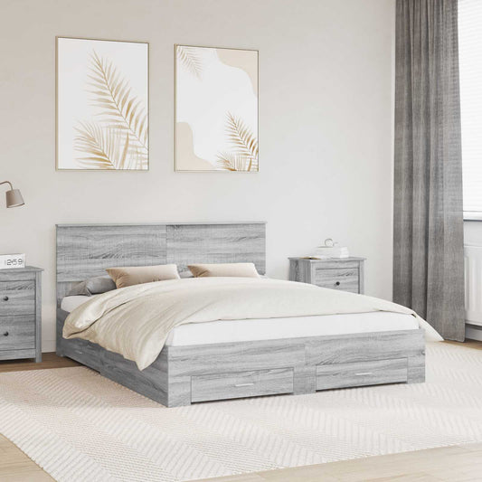 vidaXL Bed Frame with Drawer Grey Sonoma 160 x 200 cm Engineered Wood 1