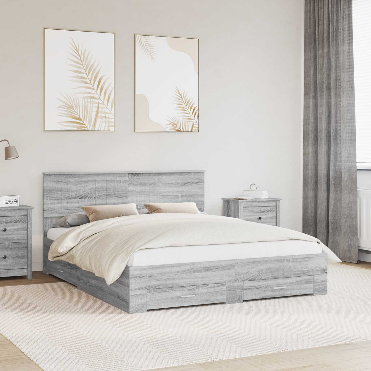 Bed Frame with Drawer Engineered Wood Length 200 cm Grey sonoma 160 cm