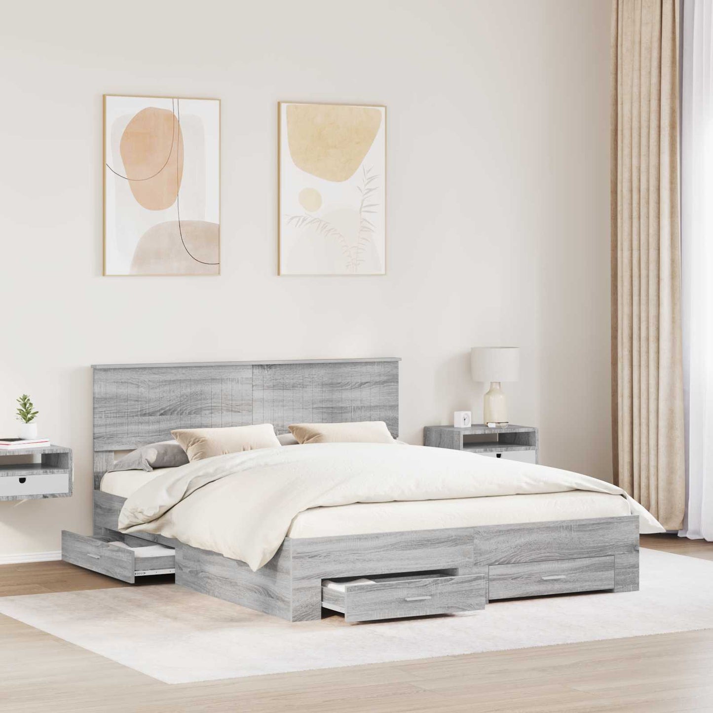 vidaXL Bed Frame with Drawer Grey Sonoma 160 x 200 cm Engineered Wood 3