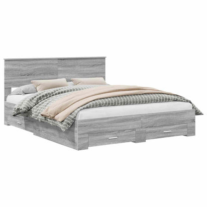 vidaXL Bed Frame with Drawer Grey Sonoma 160 x 200 cm Engineered Wood 2