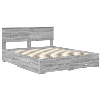 vidaXL Bed Frame with Drawer Grey Sonoma 160 x 200 cm Engineered Wood 4