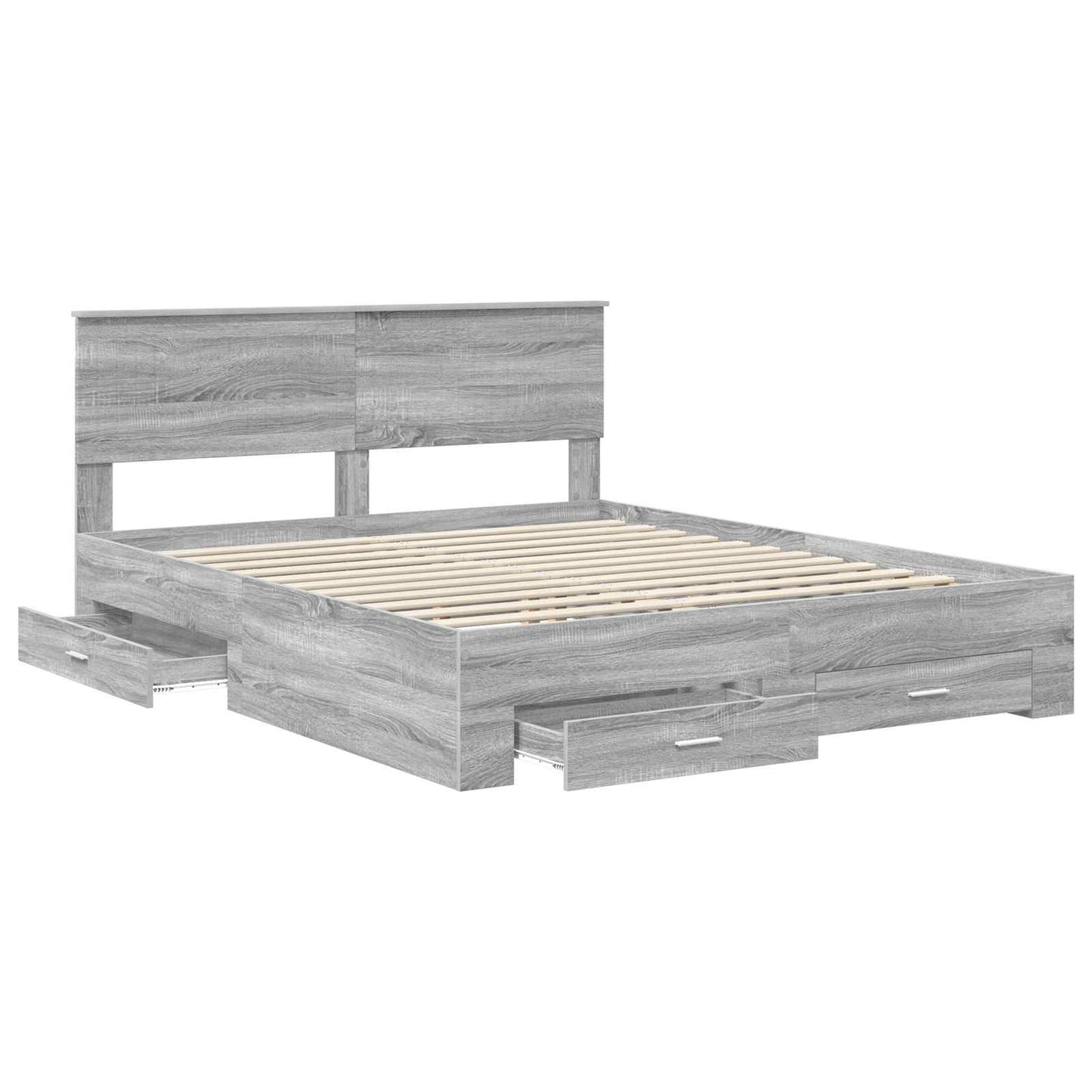 vidaXL Bed Frame with Drawer Grey Sonoma 160 x 200 cm Engineered Wood 5