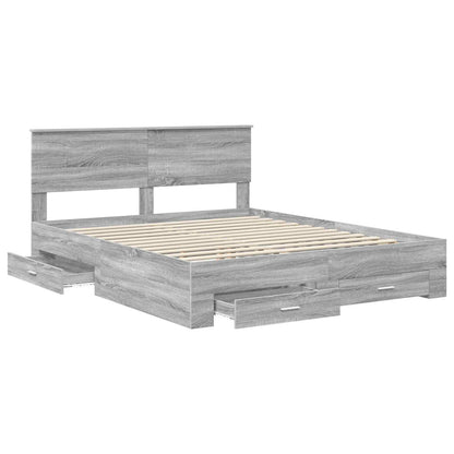 vidaXL Bed Frame with Drawer Grey Sonoma 160 x 200 cm Engineered Wood 5