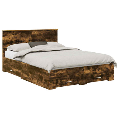 vidaXL Bed Frame with Drawer Smoked Oak 140 x 200 cm Engineered Wood 2