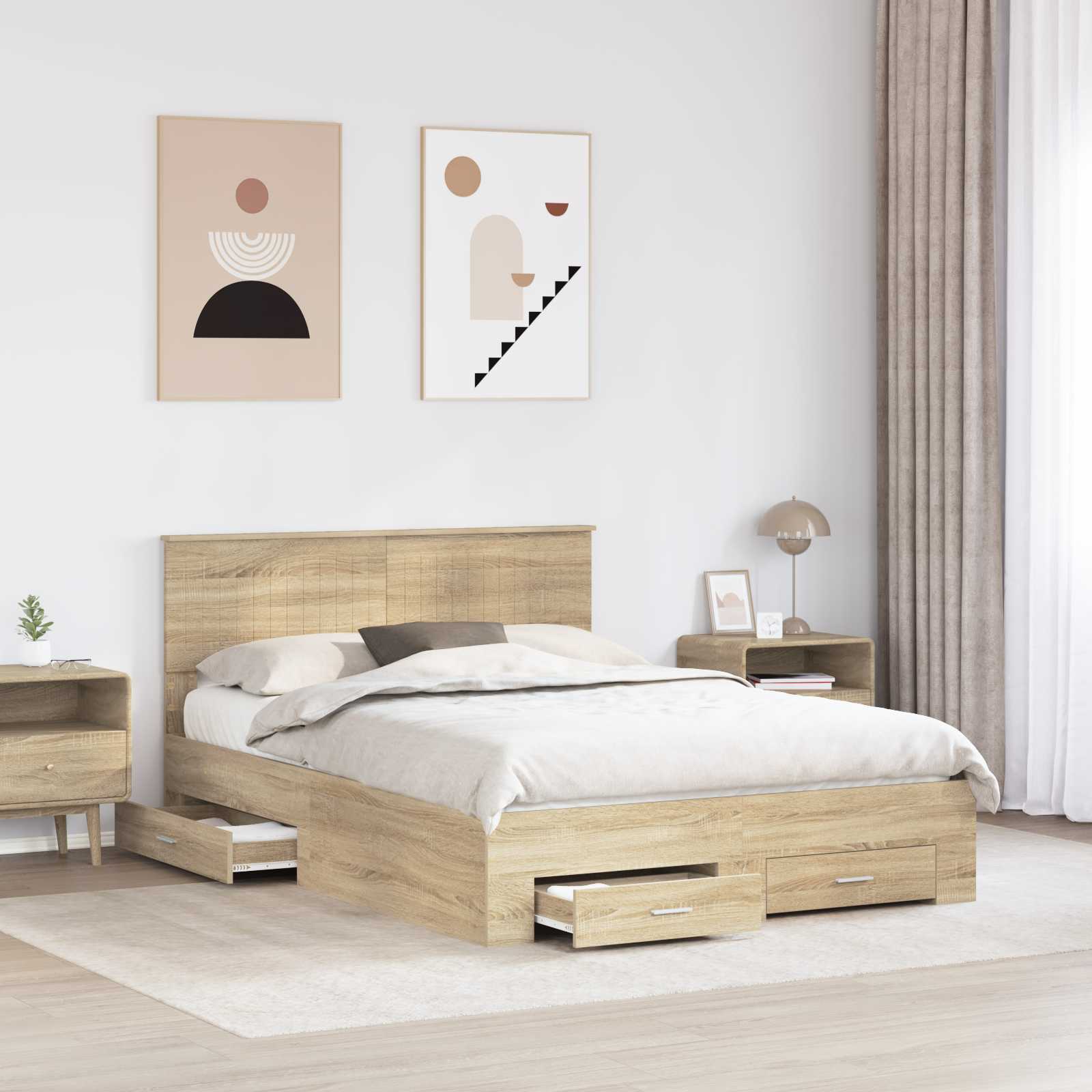 vidaXL Bed Frame with Drawer Sonoma Oak 140 x 190 cm Engineered Wood 3