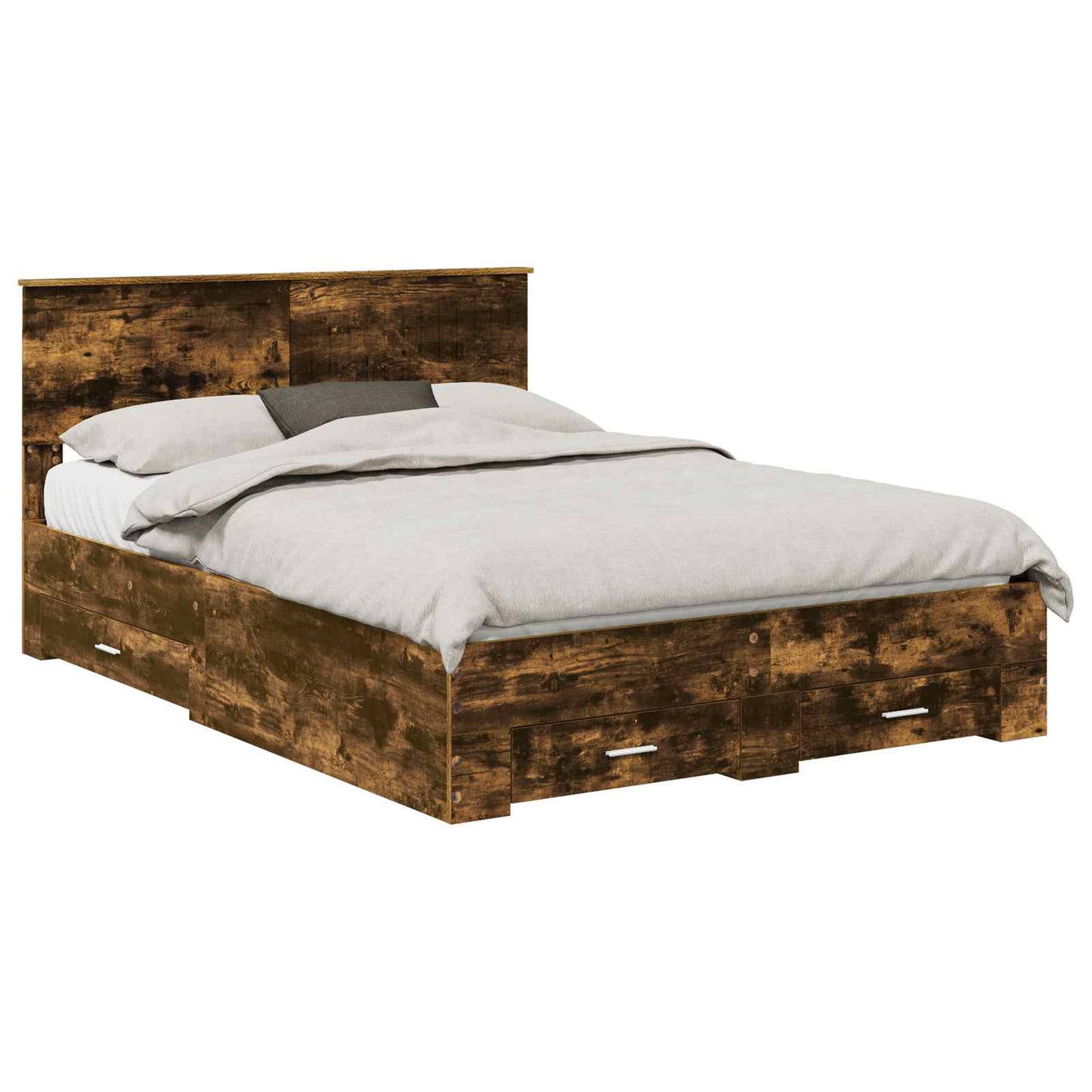 vidaXL Bed Frame with Drawer Smoked Oak 140 x 190 cm Engineered Wood 2