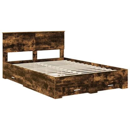 vidaXL Bed Frame with Drawer Smoked Oak 140 x 190 cm Engineered Wood 4