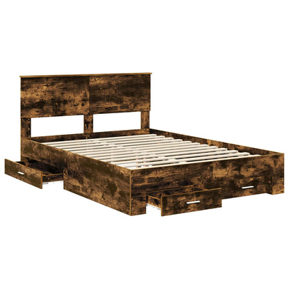 vidaXL Bed Frame with Drawer Smoked Oak 140 x 190 cm Engineered Wood 5