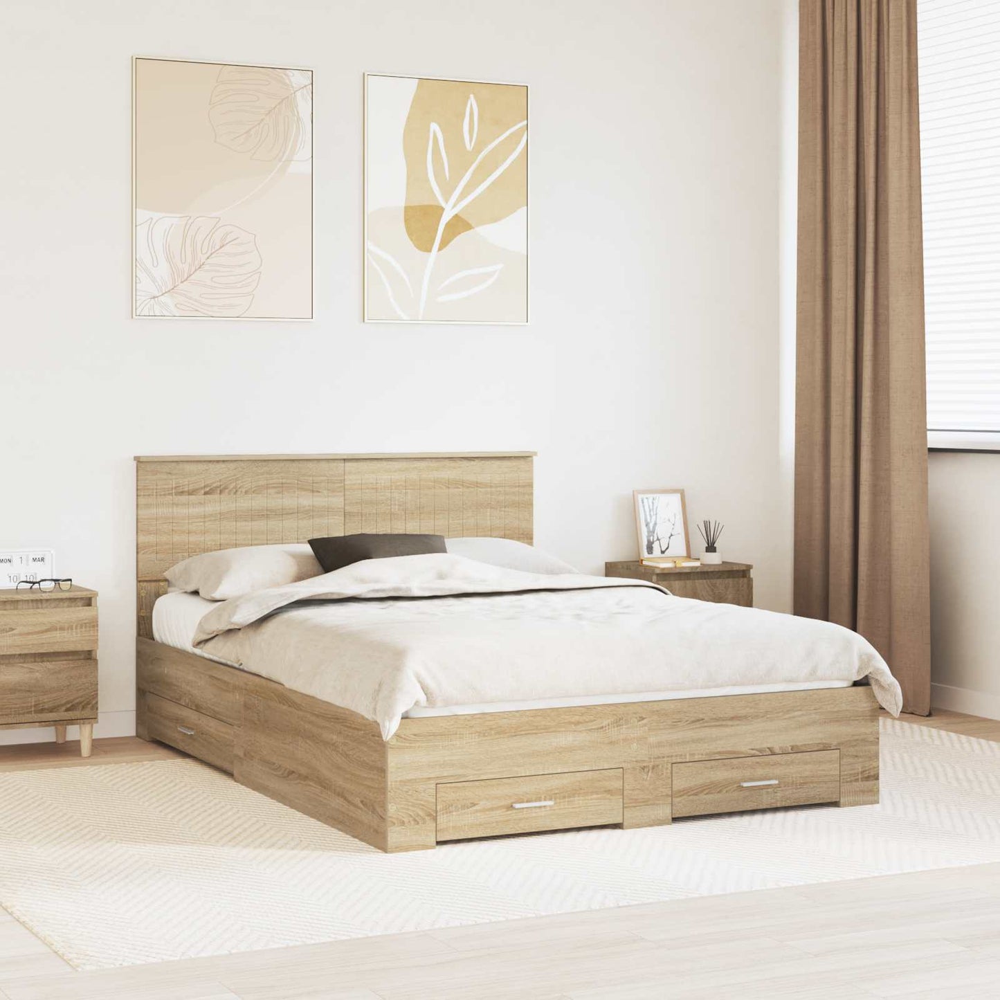 vidaXL Bed Frame with Drawer Sonoma Oak 135 x 190 cm Engineered Wood 1