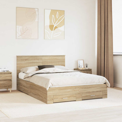 vidaXL Bed Frame with Drawer Sonoma Oak 135 x 190 cm Engineered Wood 1