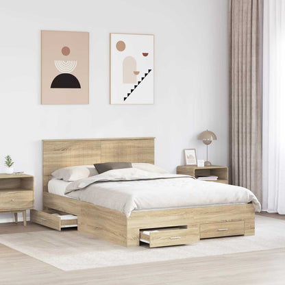 vidaXL Bed Frame with Drawer Sonoma Oak 135 x 190 cm Engineered Wood 3
