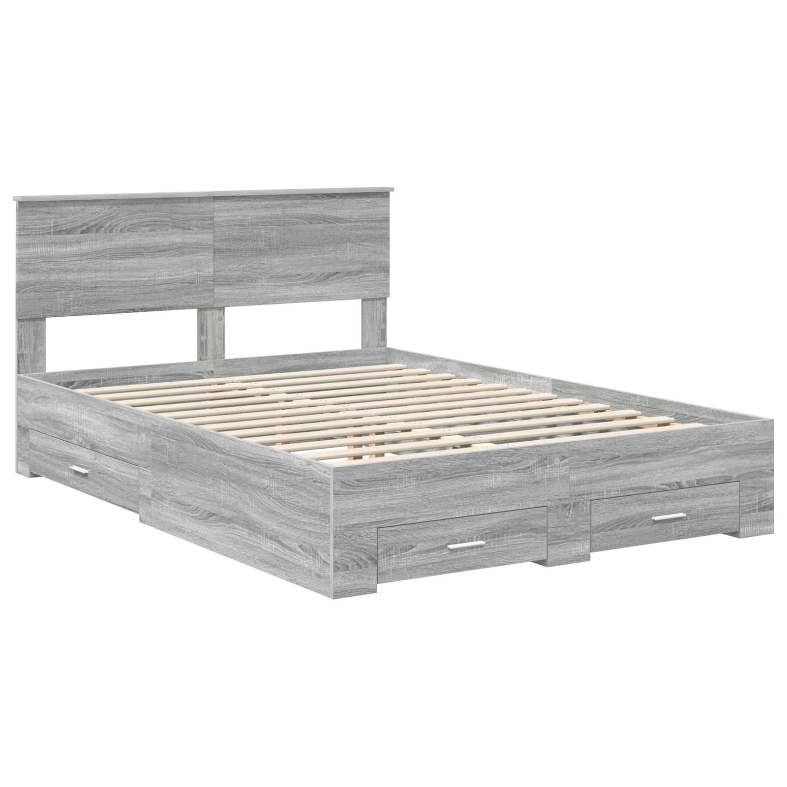 vidaXL Bed Frame with Drawer Grey Sonoma 135 x 190 cm Engineered Wood 4