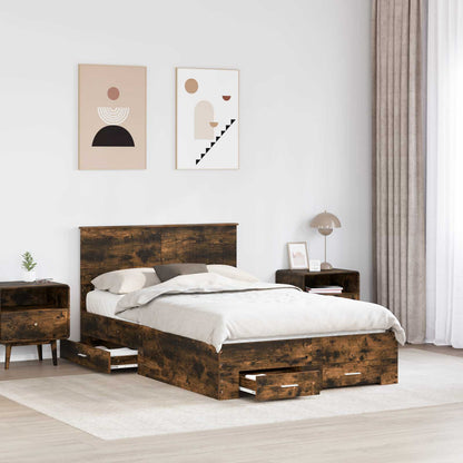 vidaXL Bed Frame with Drawer Smoked Oak 120 x 200 cm Engineered Wood 3