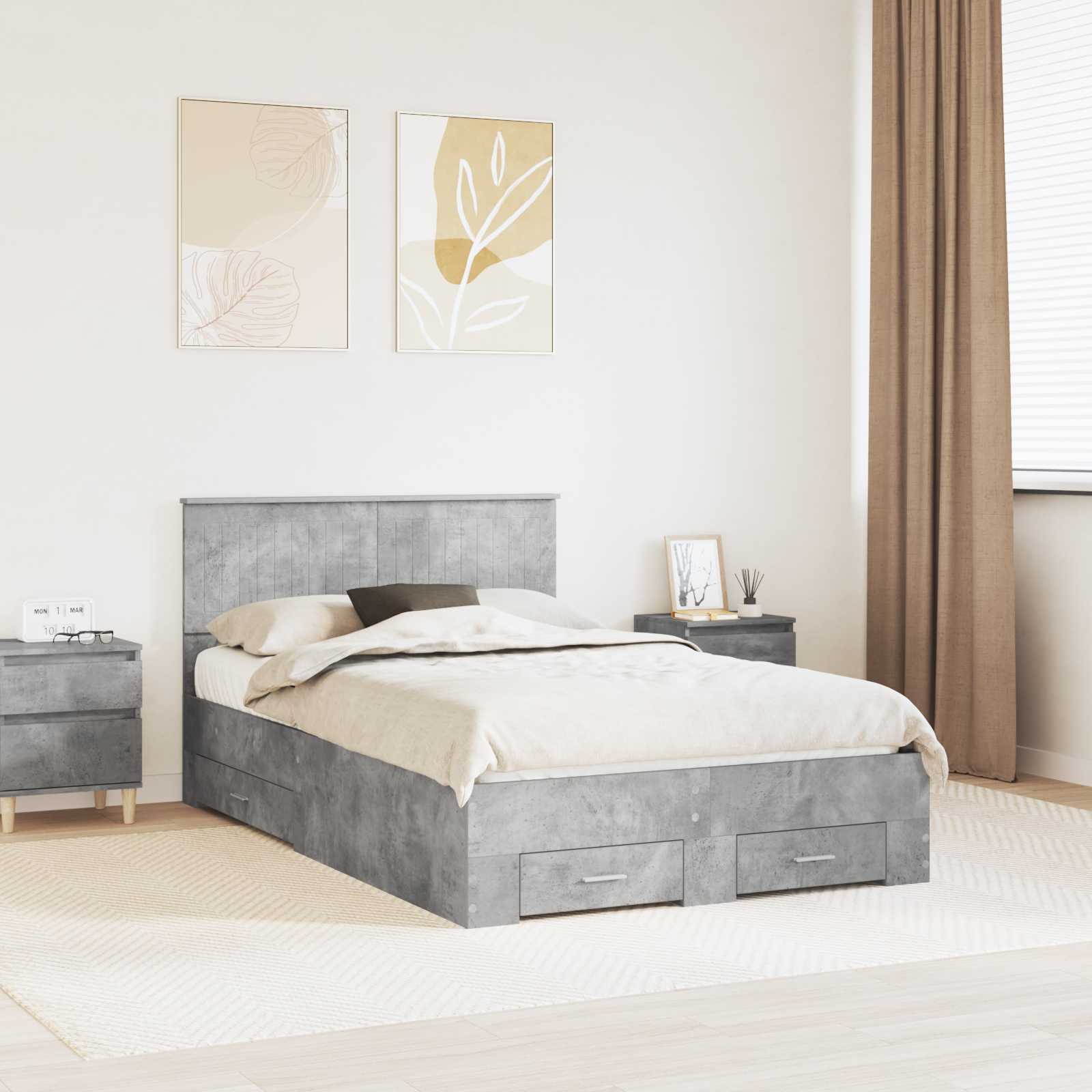 vidaXL Bed Frame Concrete Grey 120 x 190 cm Engineered Wood 1
