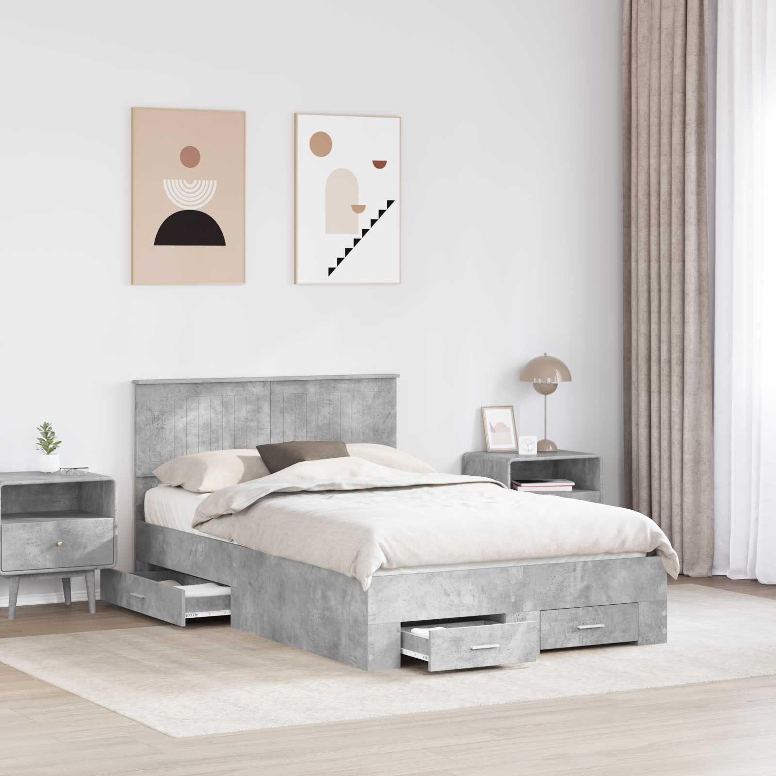 vidaXL Bed Frame Concrete Grey 120 x 190 cm Engineered Wood 3