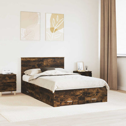 vidaXL Bed Frame with Drawer Smoked Oak 120 x 190 cm Engineered Wood 1