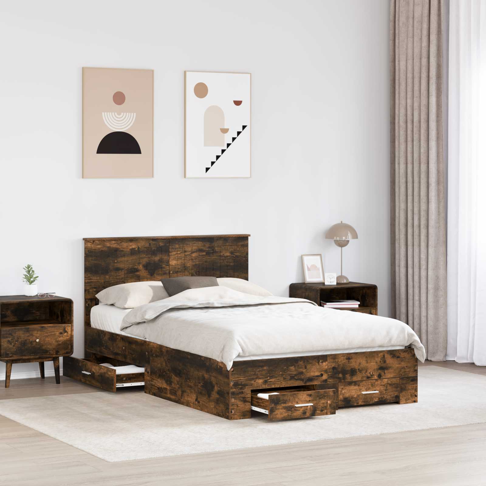 vidaXL Bed Frame with Drawer Smoked Oak 120 x 190 cm Engineered Wood 3