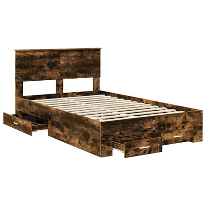 vidaXL Bed Frame with Drawer Smoked Oak 120 x 190 cm Engineered Wood 5