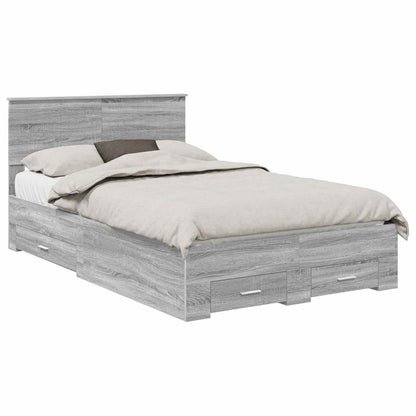 vidaXL Bed Frame with Drawer Grey Sonoma 120 x 190 cm Engineered Wood 2