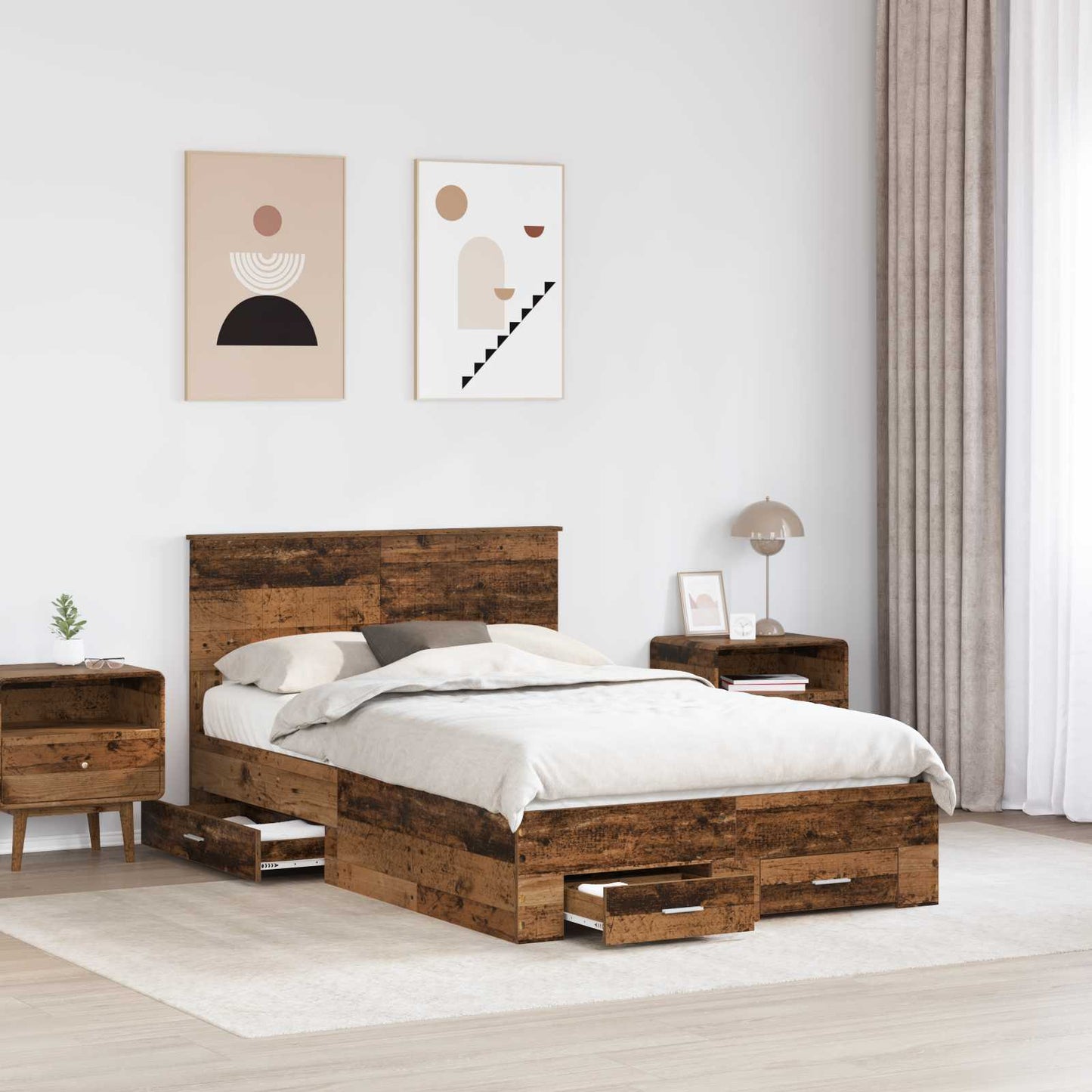 vidaXL Bed Frame with Drawer Old Wood 120 x 190 cm Engineered Wood 3