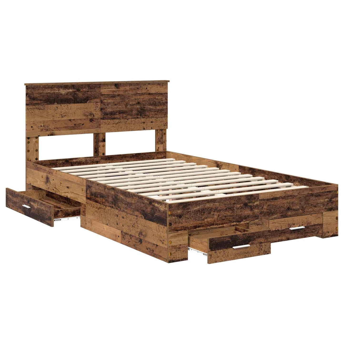 vidaXL Bed Frame with Drawer Old Wood 120 x 190 cm Engineered Wood 5