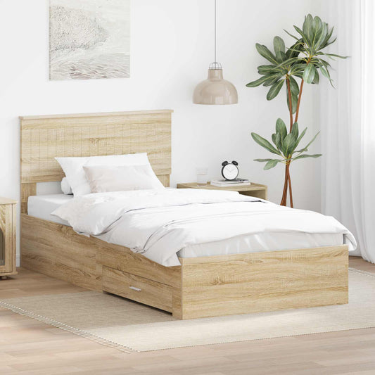 Bed Frame with Drawer Engineered Wood Length 200 cm Sonoma Oak 100 cm
