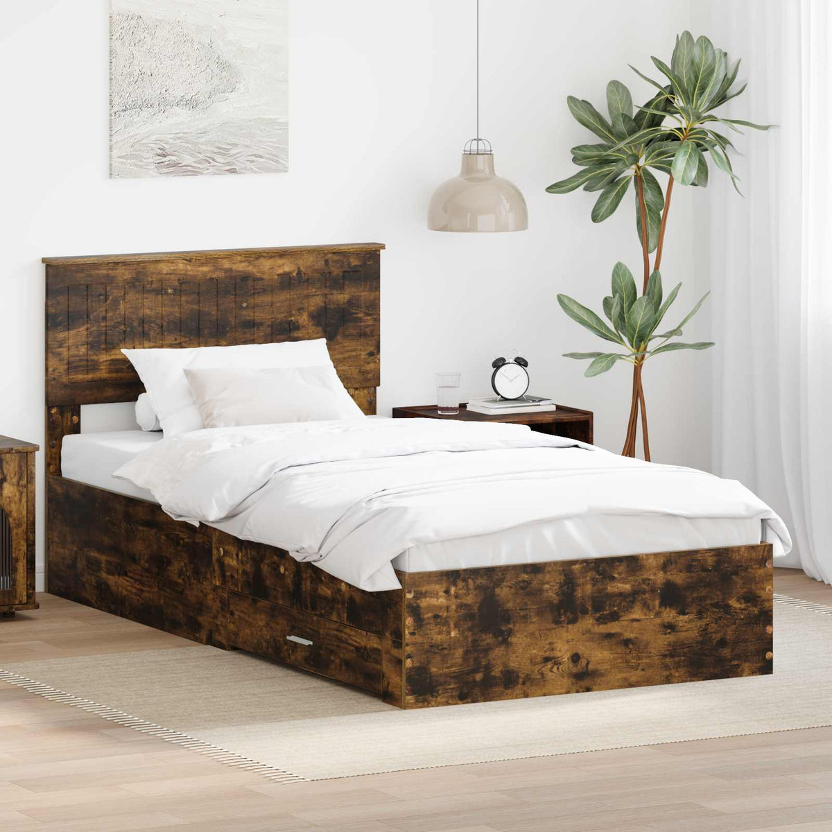 vidaXL Bed Frame Engineered Wood Length 200 cm Smoked oak