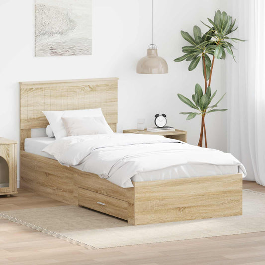 Bed Frame with Drawer Engineered Wood Length 200 cm Sonoma Oak 90 cm