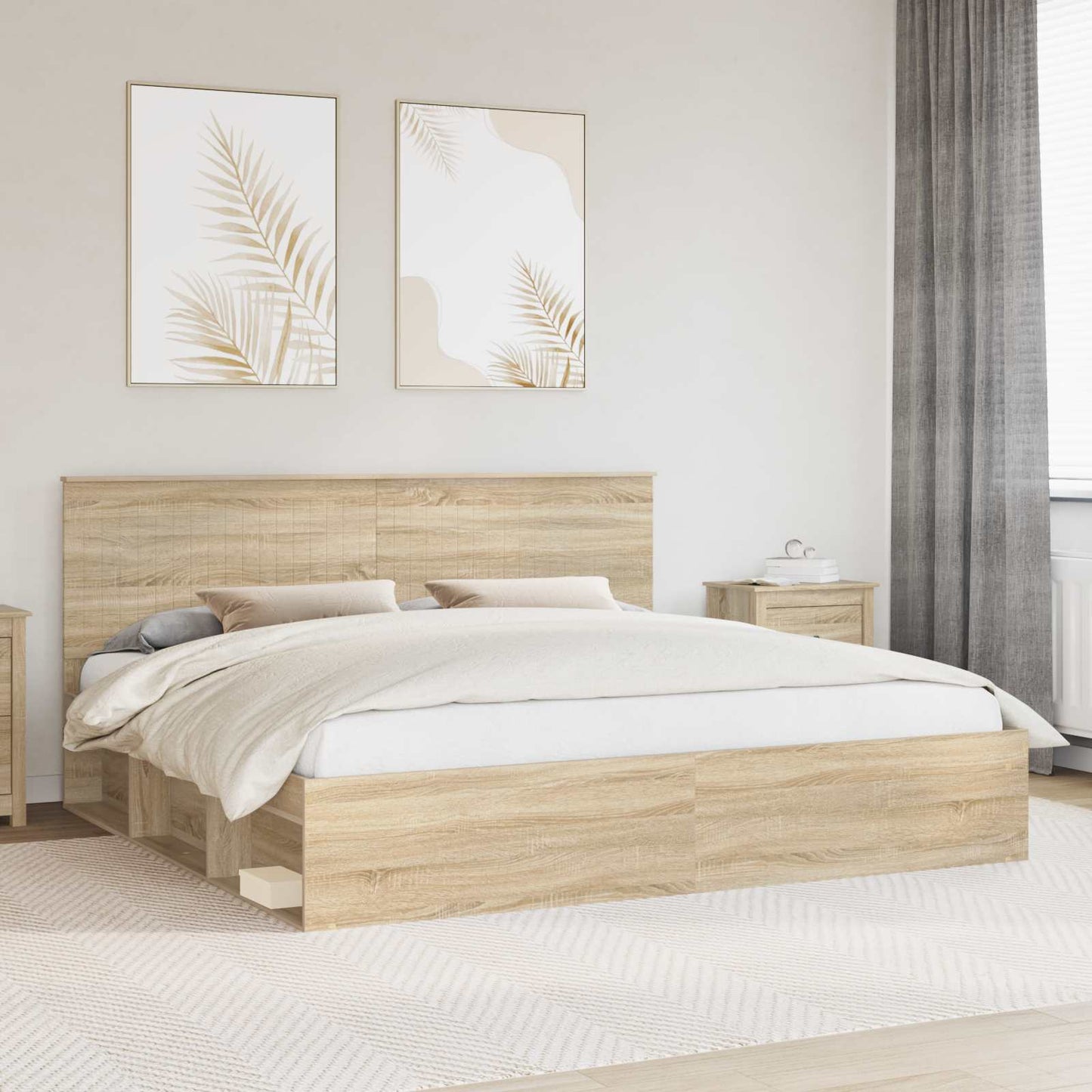 vidaXL Bed Frame with Headboard Sonoma 200 x 200 cm Solid Pine Wood 1