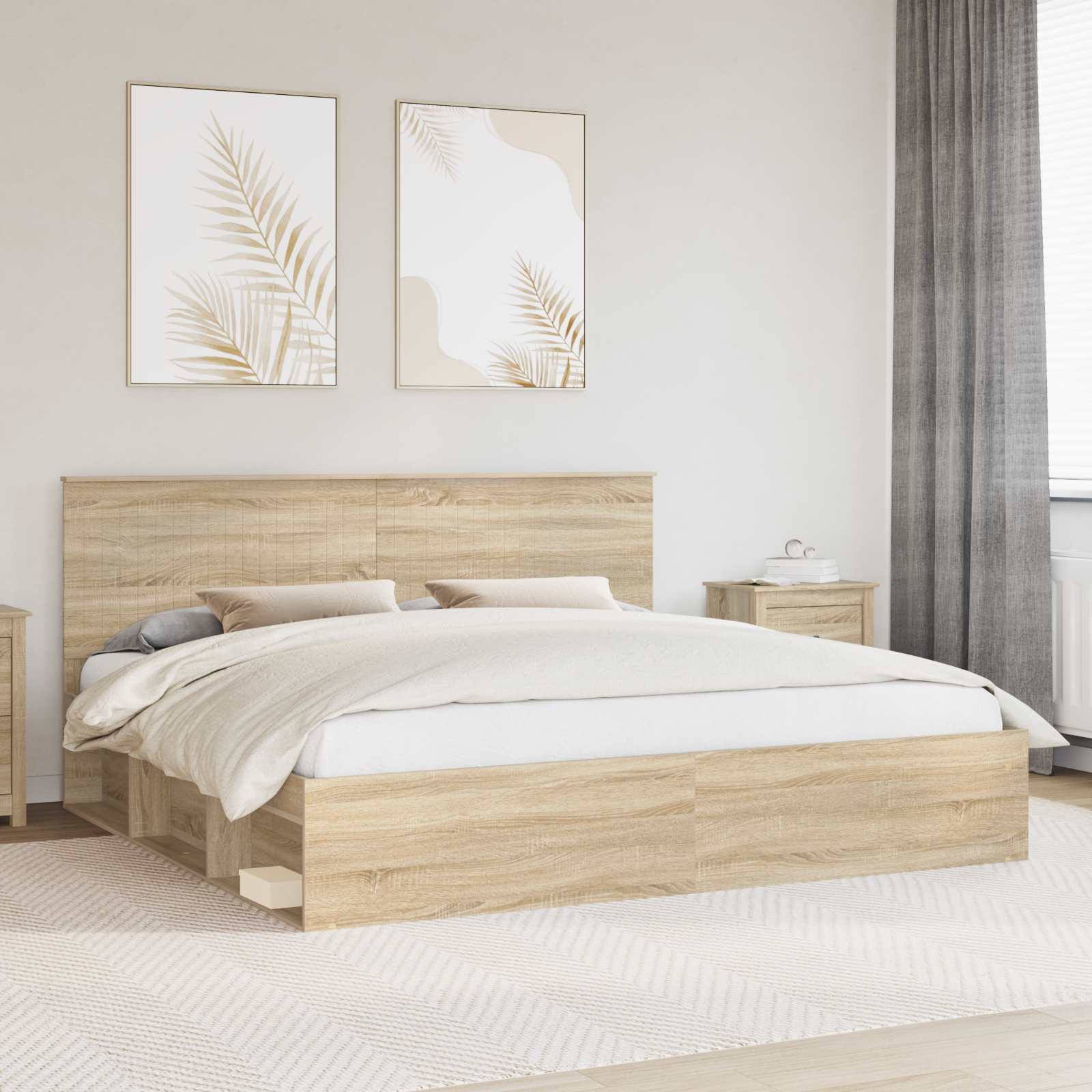 vidaXL Bed Frame with Headboard Sonoma 200 x 200 cm Solid Pine Wood 1