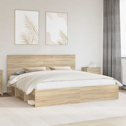 vidaXL Bed Frame with Headboard Sonoma 200 x 200 cm Solid Pine Wood 1